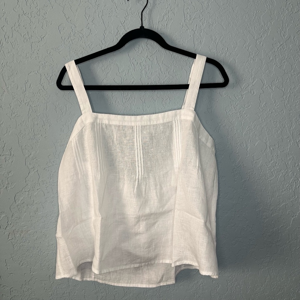 J. Crew White Bow-Back Linen Top | Size L